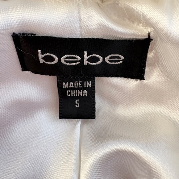 VTG BeBe Hooded Rabbit Fur Puffer Jacket w/ Corset lacing Details Womens S Ivory - Picture 6 of 16